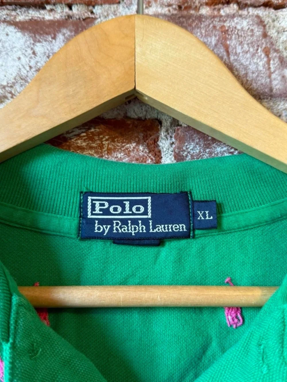 Ralph Lauren Green Polo with Pink Pony Embroidery